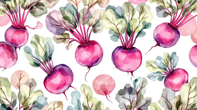 Organic Beetroot Bliss Seamless Pattern in Watercolor Style
