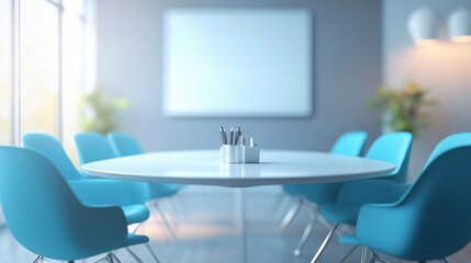 Naklejka premium meeting room with chair is in front of a white table