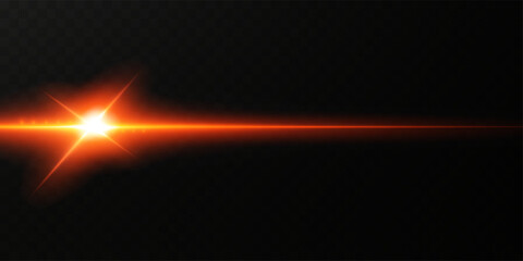 Abstract red laser beam. Transparent isolated on black background. Vector illustration.