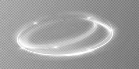 Glowing white spiral. Speed ​​abstract lines effect. Rotating shiny rings. Glowing circular lines. Glowing ring trail. Vector.	
