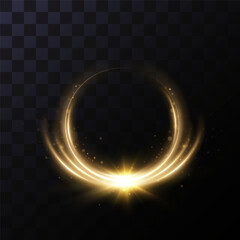 Circle of gold particles. Shining sparkles. Frame. Vector image of a golden sparkling stardust circle.