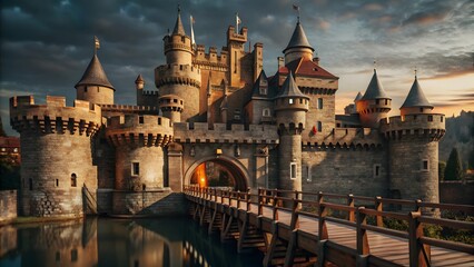 Medieval Castle at Sunset