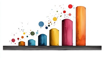 Fototapeta premium Colorful bar graph representing data growth with splashes of paint, perfect for business presentations and creative projects.