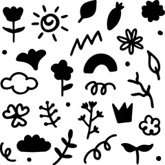 Set collection vector illustration of silhouette black and white flower food clip art
