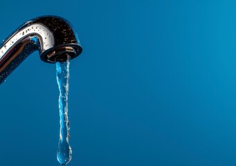 Faucet Dispensing Water in a Controlled Stream Against a Blue Gradient Background for Conservation