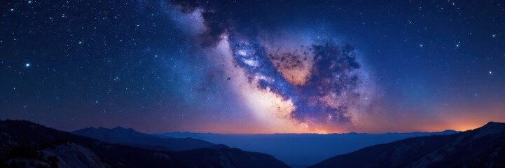 Naklejka premium Vast starry night sky with Milky Way and galaxies , galaxy clusters, darkness