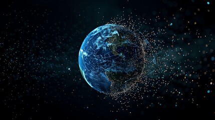 A digital rendering of the Earth surrounded by glowing particles.