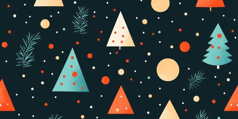 Christmas pattern with trees snow and circular decorations