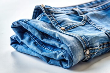 High-resolution close-up: sun-bleached blue denim shorts, long exposure detail.