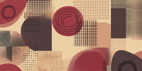 Abstract composition features overlapping geometric shapes with various textures
