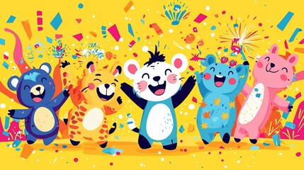 Naklejka premium Celebrating Animals in Party Scene