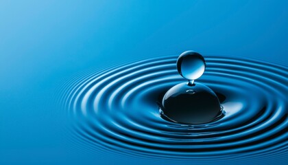 Water Drop Impact Creates Circular Ripples in Tranquil Blue Environment a Symphony of Motion and Form