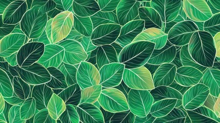 Vector Green Leaves Seamless Pattern. Abstract Grid Background. Geometric texture.