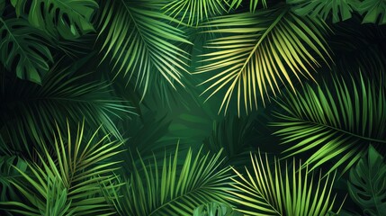 Vector green tropical background with palm leaves for decor, covers, backgrounds, wallpapers