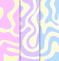 Set of abstract square aesthetic background with purple, blue, pink and yellow waves