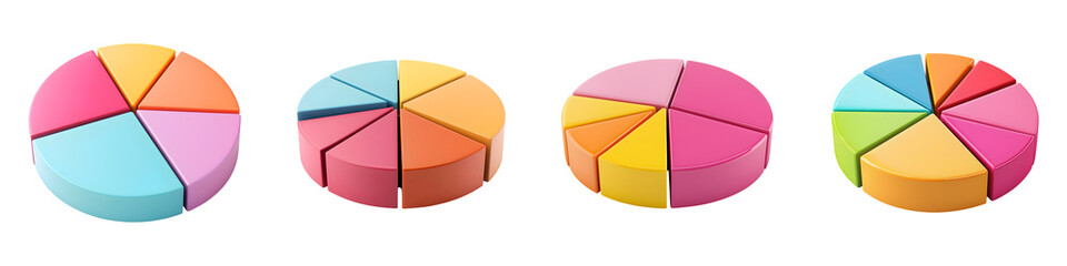 Obraz premium A set of vibrant pie charts in various colors illustrating data distribution proportions and statistics for business finance or informational presentations