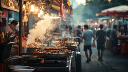 Vibrant street food scene in Asia offering a variety of tantalizing dishes