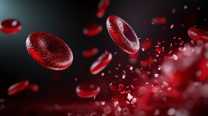 Fototapeta premium Red Blood Cells Stream Floating Inside Human Body Vascular Circulatory System Scientific Visualization