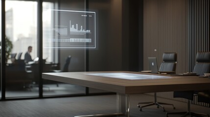 Modern Boardroom with Interactive Technology and Financial Data Visualization