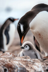 Penguin parent and chick