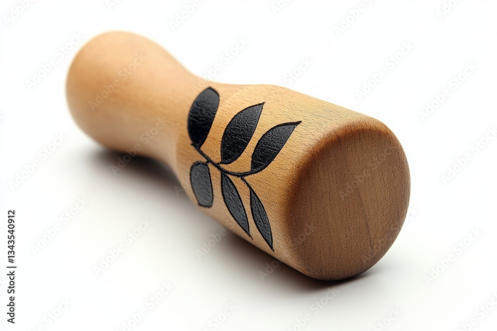 Poster wooden stamp with leaf design used for crafting and printing on materials such as paper and fabric