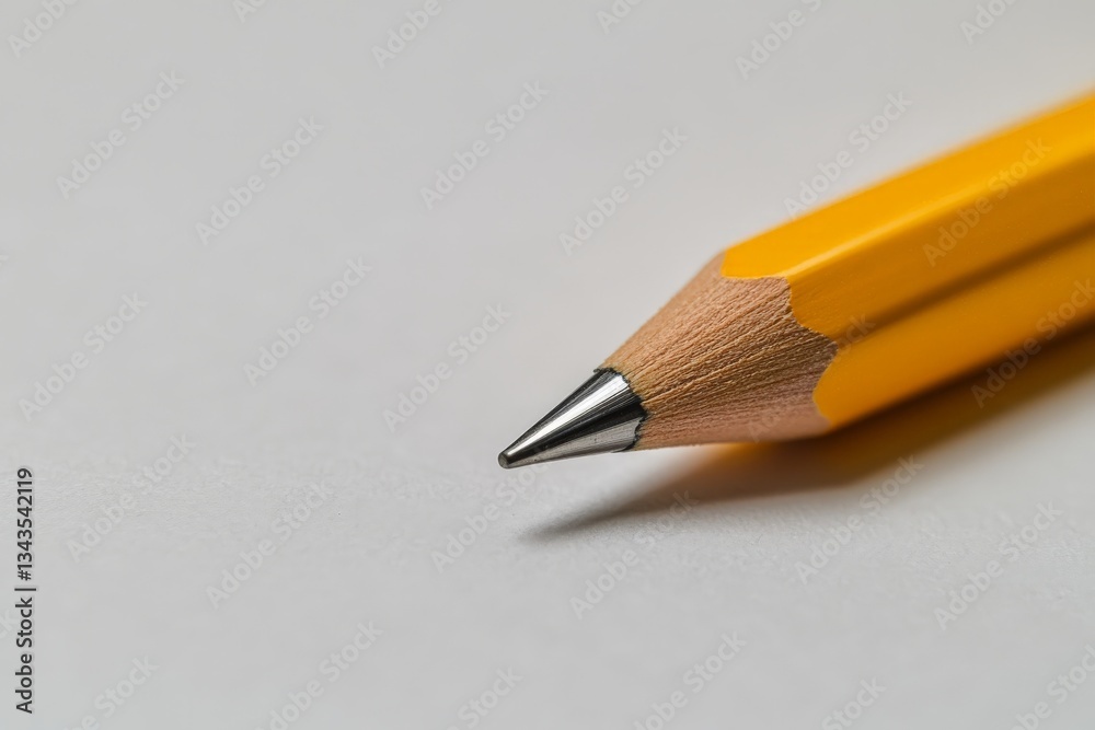 Aufkleber close-up of a sharpened yellow pencil resting on a blank sheet of paper in a bright workspace