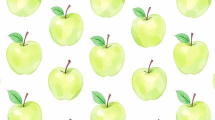 Watercolor pattern green apple white background	