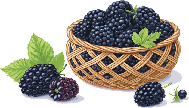 recommend clip art: Blackberry in basket in white background vector design, Blackberry vector design
