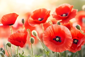 Obraz premium Vibrant Red Poppies Field Summer Bloom Nature