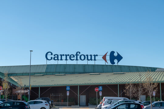 Carrefour supermarket symbol, clean and recognizable design represents trust and convenience. It is often associated with daily shopping and a wide selection of products. Turin, Italy, March 17, 2025