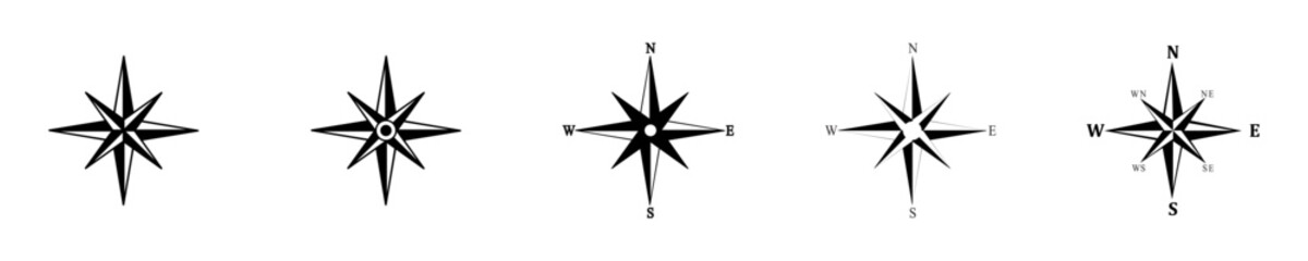 Compass star. Wind rose. Navigation compass icon set.