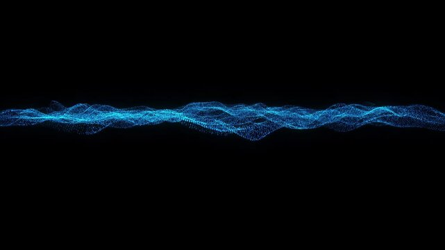 Digital blue particles wave with light motion abstract backgroun