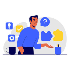 Creative Workflow Illustration with Male Character Working