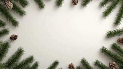 Elegant Christmas Frame with Evergreen Branches and Pinecones for Holiday Greetings