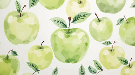 Watercolor pattern green apple white background	