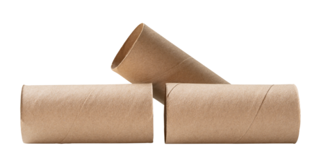 Side view of tissue paper cores or toilet paper tubes in stack after used out in toilet or restroom isolated with clipping path in png file format