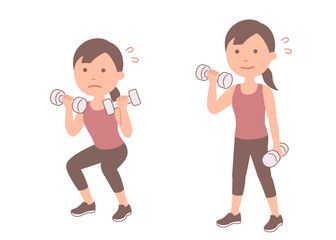 ダンベルで筋トレをする若い女性　セット