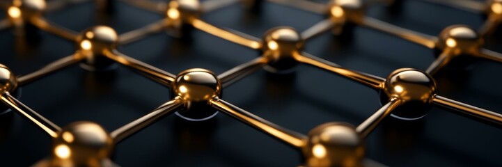 Golden molecular structure network, futuristic technology concept, innovation materials science, nanotechnology grid design