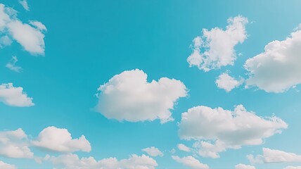Peaceful Cyan Sky with Fluffy White Clouds