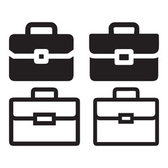 Simple Black and White Briefcase Icons, silhouette, line art, vector illustration