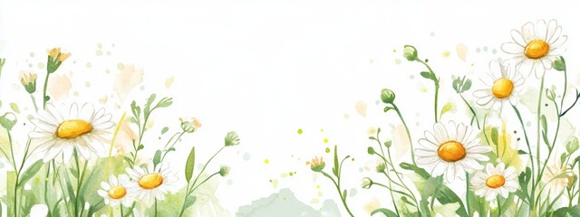 Daisy floral frame on lime background minimalistic flat s