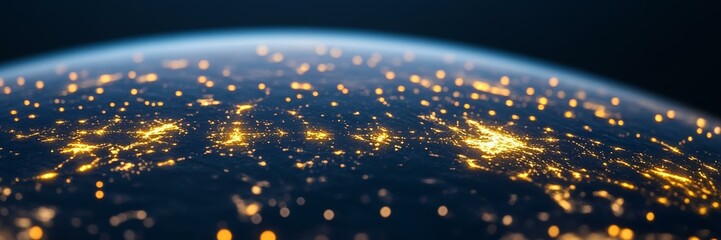 Earth from space with vibrant city lights, global connectivity, world map network, international unity