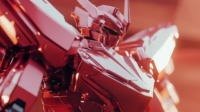 Futuristic robot warrior gleaming in reflective armor for technological concept