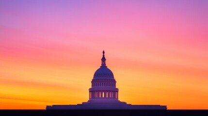 Obraz premium US Capitol building silhouette against vibrant sunset, symbolizing democracy, Fourth of July, America