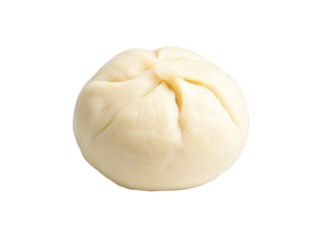 A soft, round steamed bun with a smooth surface and pleated top, typical in various Asian cuisines, Transparent background.
