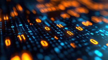 Abstract digital wallpaper: seamless flow of binary code zeroes and ones across a grid