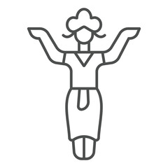 Thai woman dancing thin line icon, thailand resort concept. Vector graphics. Young girl with festive dress sign on white background, outline style icon for mobile or web design.