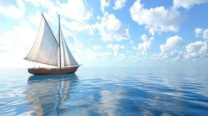 Fototapeta premium Classic wooden sailboat drifting on a tranquil ocean