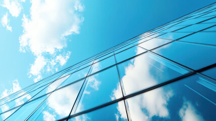 Fototapeta premium Glass skyscraper reflecting the blue sky, corporate success theme