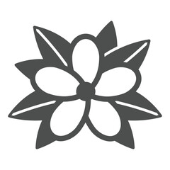 Thai flower with leaves solid icon, thailand flora nature concept. Vector graphics. Aroma therapy plant sign on white background, glyph style icon for mobile or web design.